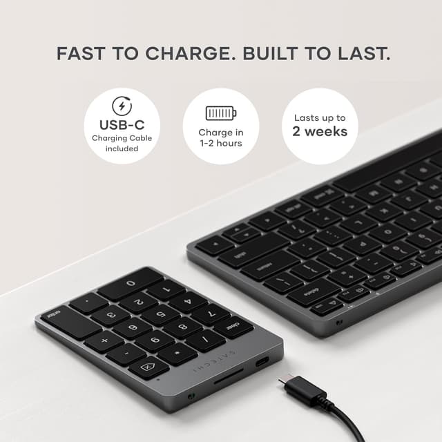 Detalle de Satechi Tastierino Numerico Wireless Slim in alluminio con 18 tasti, Bluetooth e ricarica USB-C (layout US) – grigio
