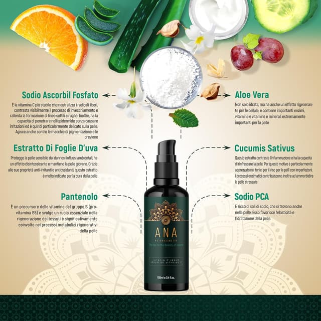 Detalle 1 de Siero alla Vitamina C BIO Vegan 100 ml ANA Naturkosmetik (olio di canapa e complesso HGA Booster)