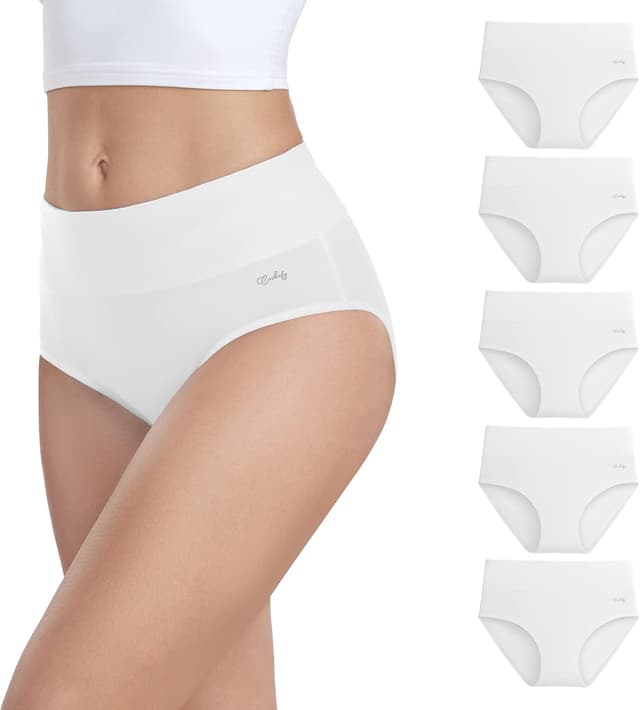 Detalle de anqier Damen-Unterhosen im 5er-Set: High-Waist Slips aus Stretch-Baumwolle