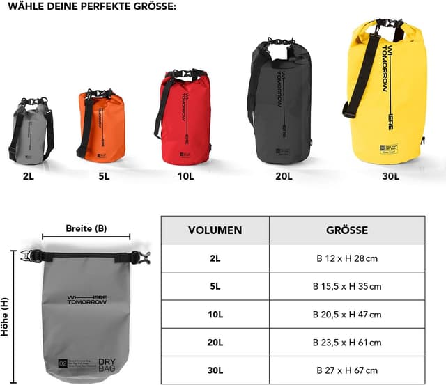 Detalle de #DoYourSports Borsa impermeabile dry bag rolltop: zaino e borsa asciutta 2L/5L/10L/20L/30L per barca, kayak e pesca