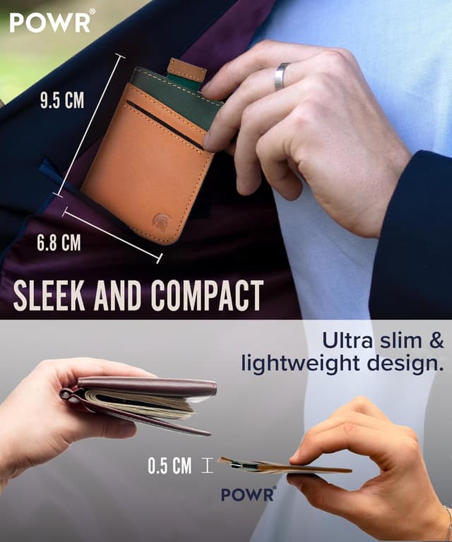 Detalle de POWR Pull Up Slim Wallet leather RFID minimalist card holder (up to 5 cards)