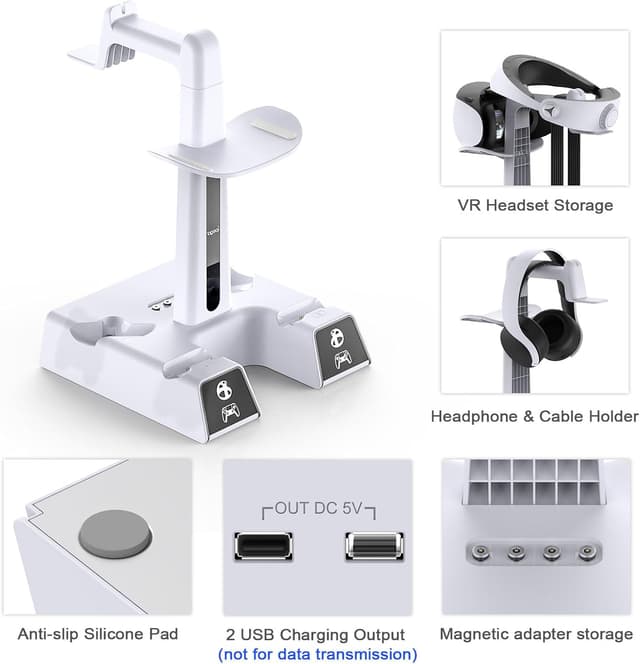 Detalle de Auarte RGB Charging Station for PS VR2 / PS5 Edge & DualSense Controllers with AC Adapter