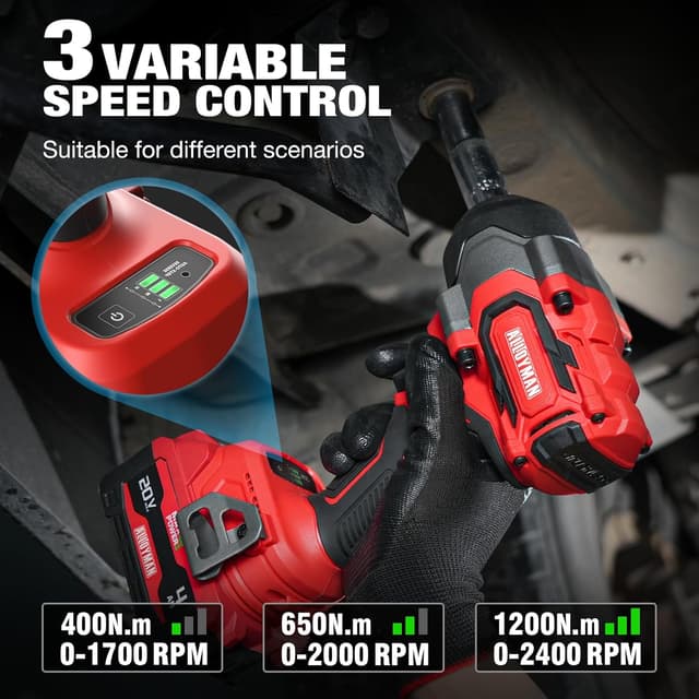Detalle 1 de Alloyman Cordless Impact Wrench 900Ft-lbs 1/2" brushless impact driver (20V) with 2x4.0Ah batteries