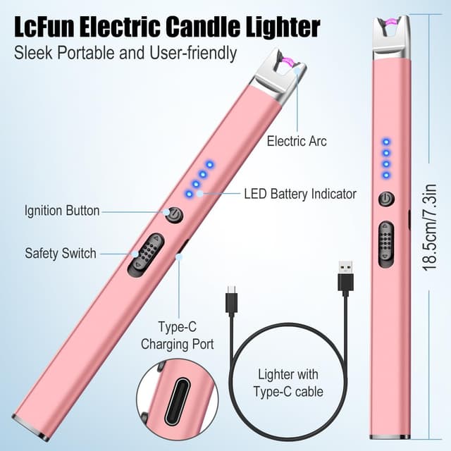 Detalle de lcfun Candle Lighter USB Rechargeable (Long, Windproof Plasma Arc Lighter) for Candles & BBQ