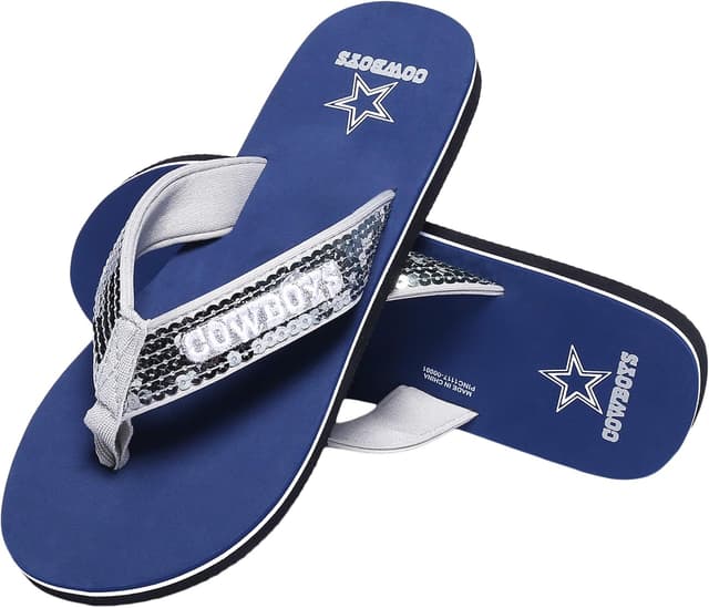 Detalle de FOCO Women’s NFL Team Logo Sequin Strap Sandals (Flip-Flops)