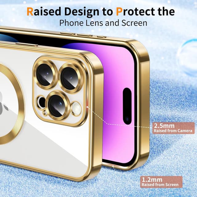 Detalle de Micnkifo Magnetisches Handyband mit abnehmbarem Umhängegurt für iPhone 14 Pro (Magsafe-kompatibel) – Hülle mit verstellbarer Kordel, Gold