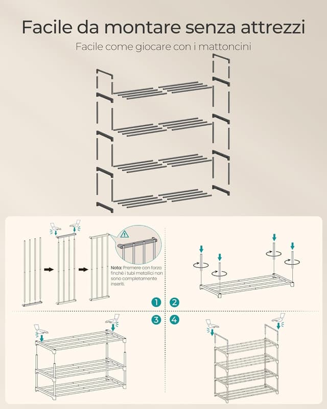 Thumbnail 6 de SONGMICS Scarpiera a 4 ripiani LSA204B01 in metallo, impilabile e salvaspazio