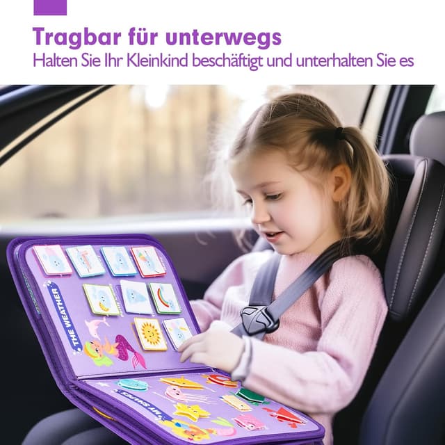 Detalle de hahaland Activity Board Montessori Spielzeug (7 in 1) ab 3 Jahren – Busy Board für Reise & Autofahrt