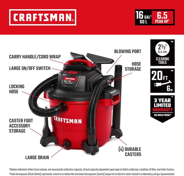 Detalle 2 de Craftsman CMXEVBE17595 6.5 Peak HP wet/dry vac