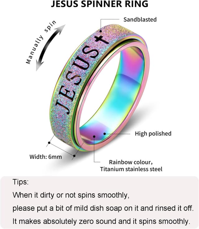 Detalle de OreilleStar Cross Spinner Anxiety Ring for Women (Stainless Steel Fidget Ring), US Sizes 5–10