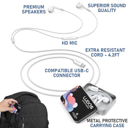 Detalle de Ludos FEROX Auriculares USB C con micrófono para iPhone y Samsung (garantía 5 años)