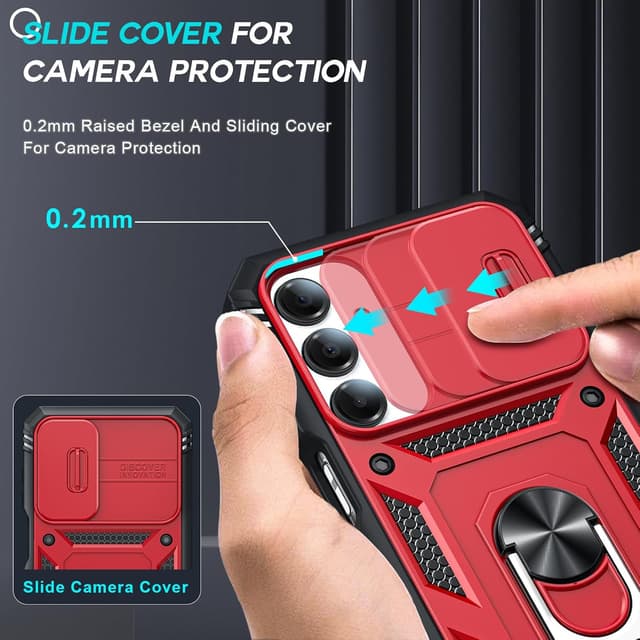Detalle 2 de LeYi Military Armour Phone Case for Samsung Galaxy A16 4G/5G with Camera Lens Slide & 360 Ring Stand + 2 Screen Protectors