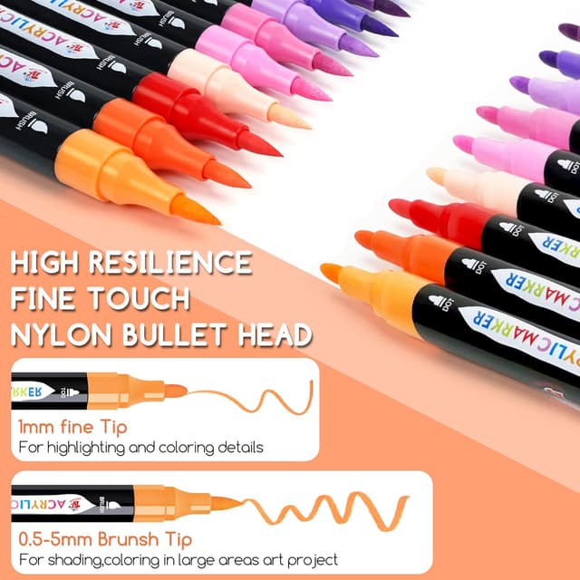 Detalle 2 de TBC The Best Crafts 24 Colours Dual Tip Acrylic Paint Markers 🎨
