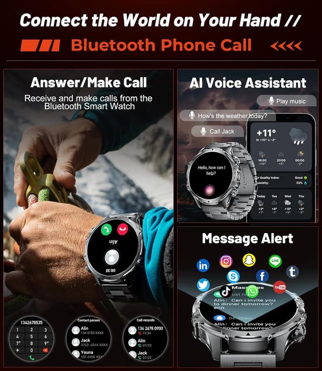 Detalle de LIGE FV15 Smart Watch for Men with Bluetooth Calling, 1.85-inch HD Display and LED Flashlight