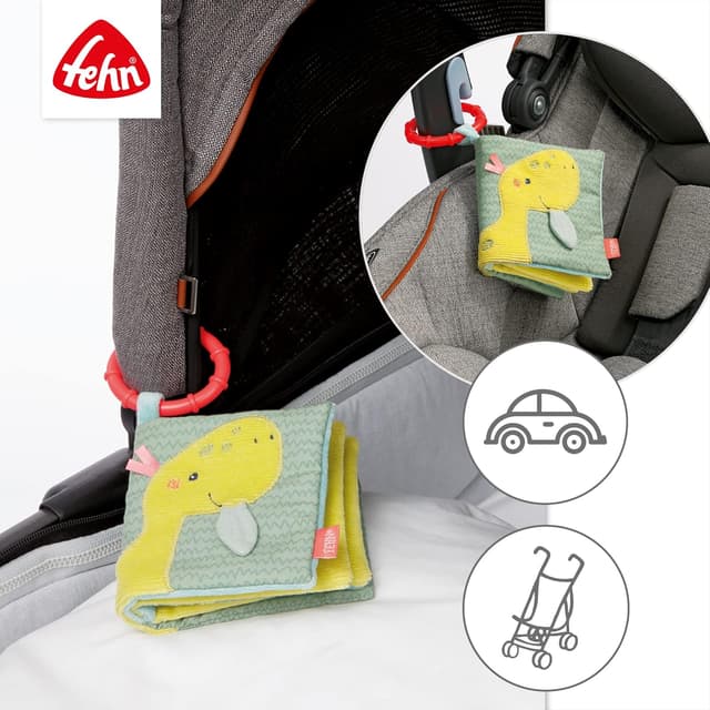 Detalle de Fehn Soft Bilderbuch Happy Dino – Baby Fühlbuch aus Stoff mit Tier-Motiven (0+ Monate)