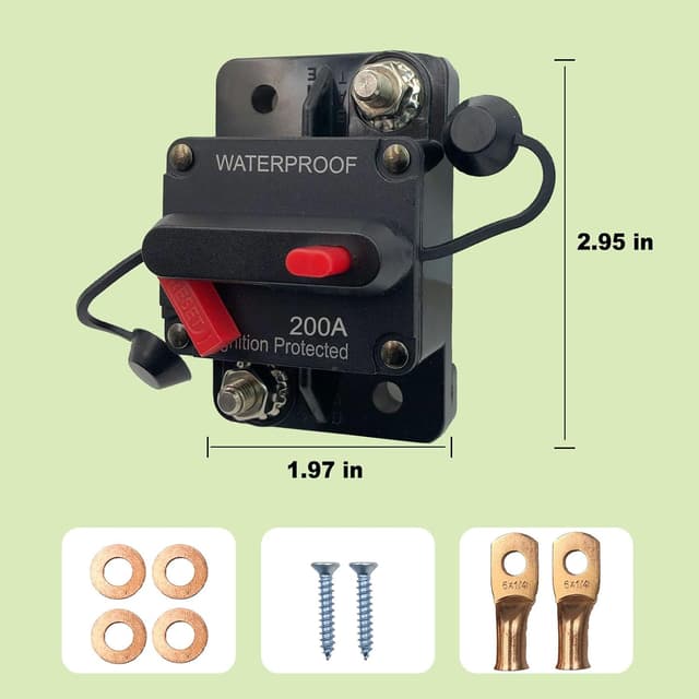 Detalle de SPTSSWET 12V–48V car audio waterproof circuit breaker 200A – manual reset inline fuse protection switch