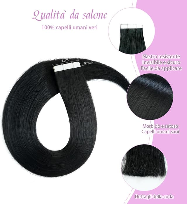 Detalle de LieblichWelle Extension Capelli Tape-in biadesivo Jet Nero 45 cm (20 pz, 50 g)