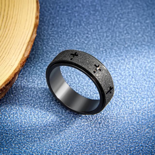Detalle 2 de SYDNFZY Anxiety Spinner Ring for Men (Stainless Steel Cross Spinner) — 8mm Fidget Spinner Ring for Stress Relief