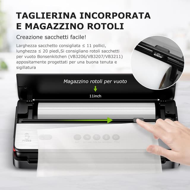 Detalle de Bonsenkitchen Macchina per sottovuoto con cutter integrato e tecnologia Globefish