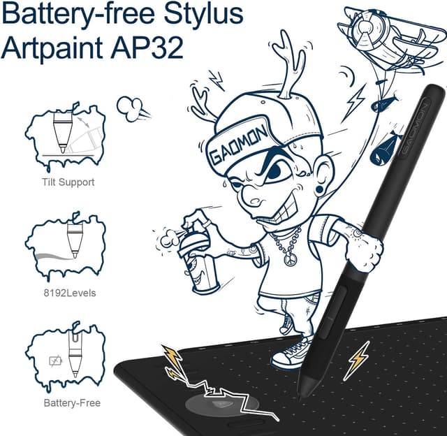 Detalle 2 de GAOMON M1220 Stifttablett mit 13 Multimedia-Tasten und 8 Zeichen-Tasten – für Android, Windows & macOS