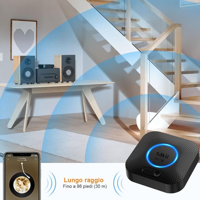 Detalle 2 de 1Mii Ricevitore Bluetooth 5.3 B06+ con aptX HD, Jack 3,5 mm e RCA, Surround 3D
