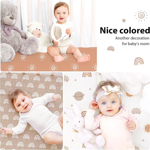 Detalle 2 de FIEMOL Baby Spannbettlaken 60x120 cm (3er-Set) aus Mikrofaser – orange Sonne Regenbogen