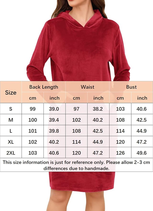 Detalle 2 de Wikoan Women’s Luxury Fleece V-neck Nightdress with Hat (Plus Size)