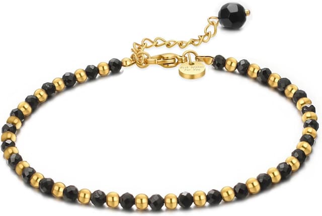 Detalle de vissen Naturstein-Armband Damen aus Edelstahl, goldfarben, verstellbar