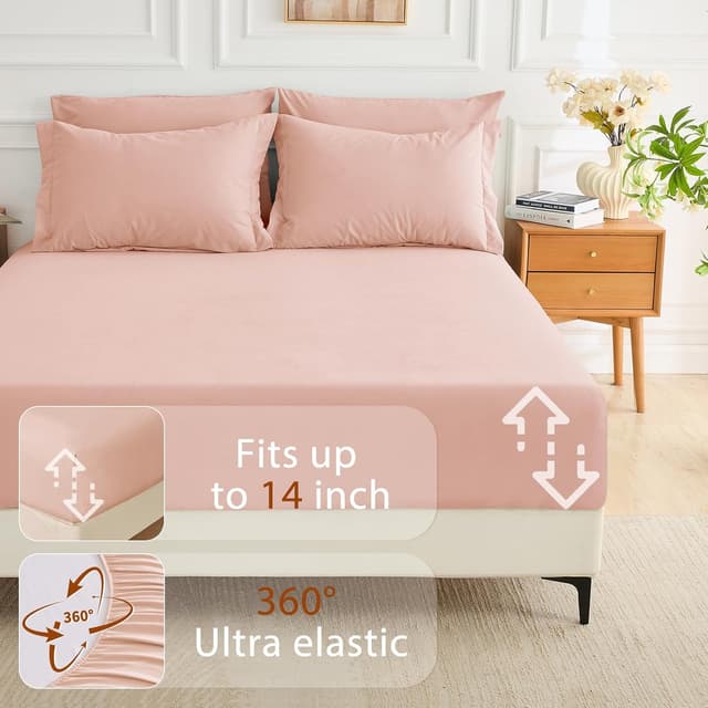 Detalle de MUXHOMO 7-Piece Full Comforter Set (Bed in a Bag) in Rose Gold