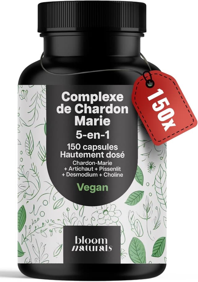 Detalle de Detox Foie 5-en-1 – 150 capsules vegan (chardon-Marie, artichaut, pissenlit, desmodium, choline)