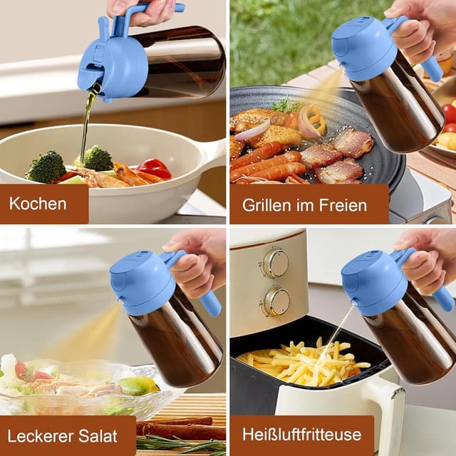 Detalle de YARRAMATE 470 ml Ölsprüher zum Kochen (2-in-1) mit UV-Schutz, bernsteinfarbenem Glas und Sprüh-/Gießfunktion