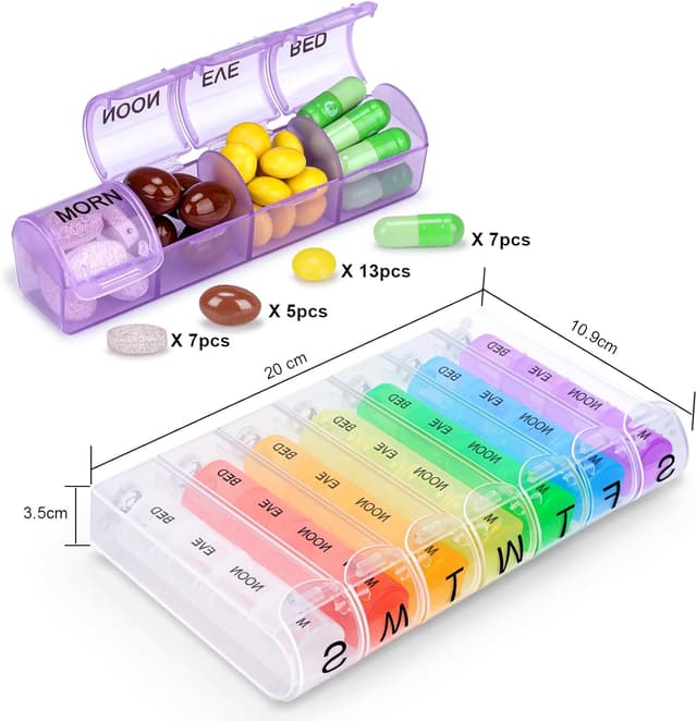 Thumbnail 6 de Alyvisun 7 Day Pill Box Organiser (4 times a day) with spring-assisted pop-up lid and snap-on travel case
