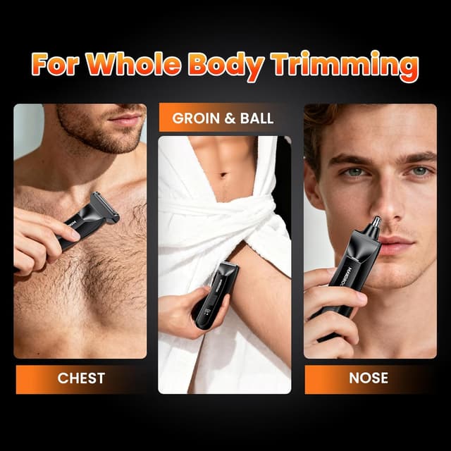 Detalle de MAXGROOM 3 in 1 Manscape Body Hair Trimmer for Men (Ceramic Blades, Controllable LED, IPX7 USB‑C)