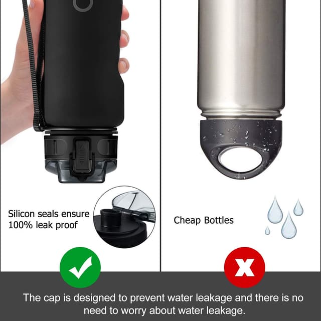 Detalle de ADORIC Sports Water Bottle 1L (Black) – BPA-free Tritan, leak-proof flip top with filter