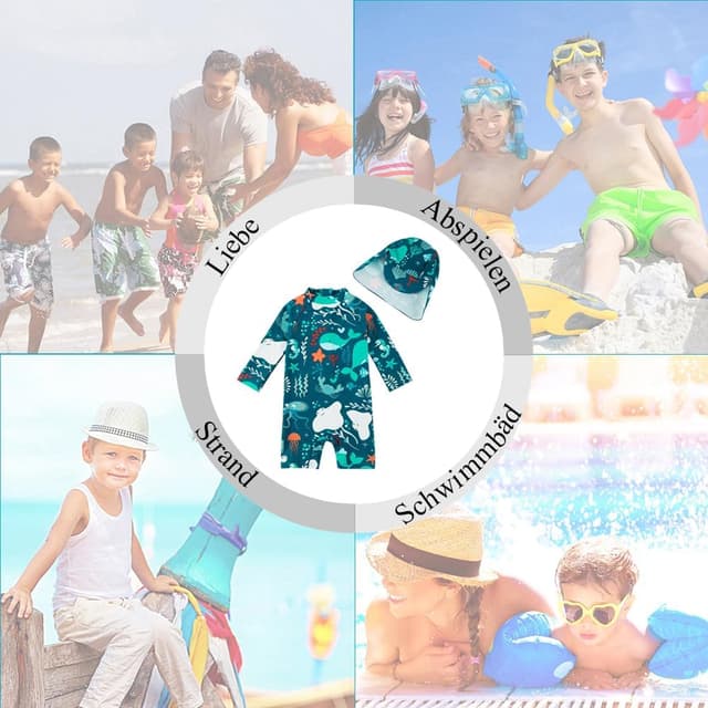 Detalle de upandfast Baby Jungen Badeanzug mit Sonnenhut UPF 50+ (langarm) und Reißverschluss