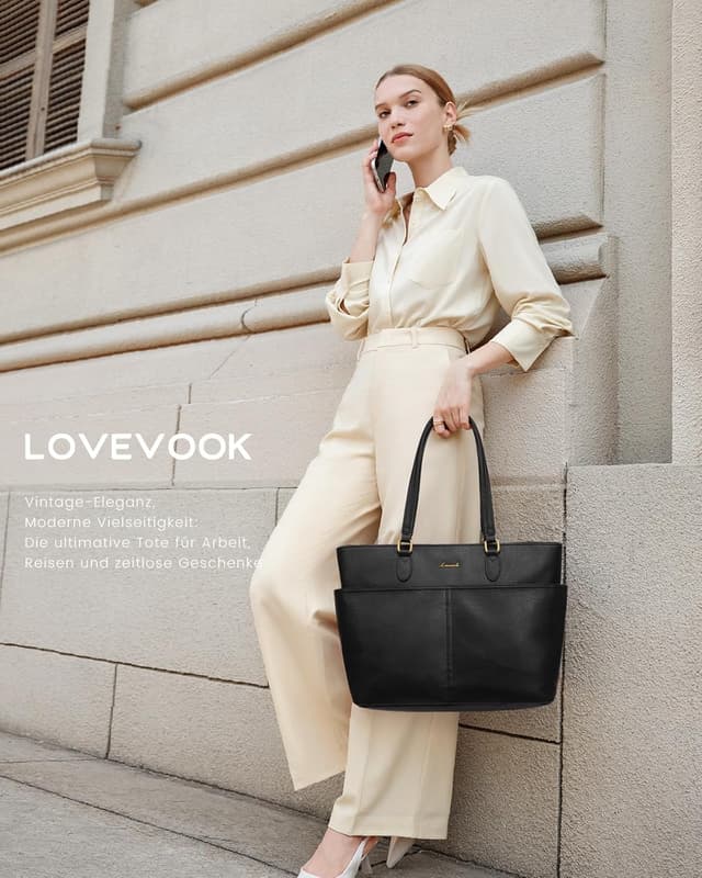 Detalle de LOVEVOOK große Handtasche & Laptoptasche für Damen – Shopper im Business-Stil mit 11 Fächern