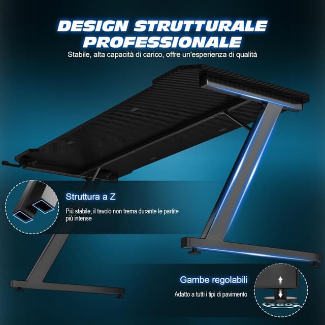 Thumbnail 6 de TRIUMPHKEY scrivania gaming 80×52 cm in fibra di carbonio, gambe a Z e supporto cuffie