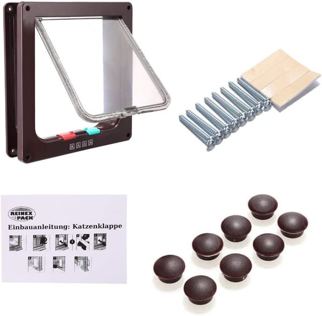 Thumbnail 6 de Chatière magnétique à 4 voies pour chat avec tunnel marron – Portes pour chats et petits chiens 18 x 19,5 x 5,5 cm