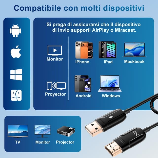 Thumbnail 6 de LXJADAP Cavo HDMI wireless con AirPlay e Miracast per iPhone, iPad, Android e PC verso TV/monitor/proiettore