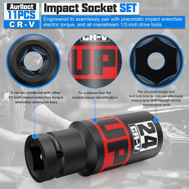 Thumbnail 3 de Aurlloct 1/2" Drive Impact Socket Set 11pcs