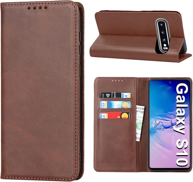 Detalle de Vaki Handyhülle für Samsung Galaxy S10 4G – Leder Wallet Case mit Kartenfach, Standfunktion & Klappverschluss