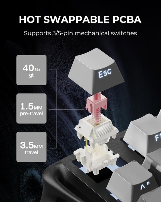 Detalle de GravaStar Mercury K1 (75%) tastiera meccanica wireless tri-modale hot-swap con design in alluminio