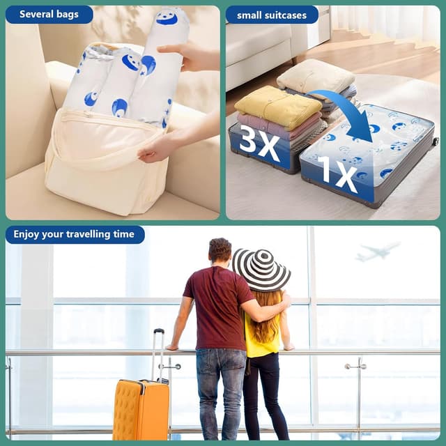 Detalle de SZO Sacchetti sottovuoto per piumoni con pompa elettrica Viaggio Sgonfiaggio rapido, 8 pezzi (4 jumbo + 4 grandi)