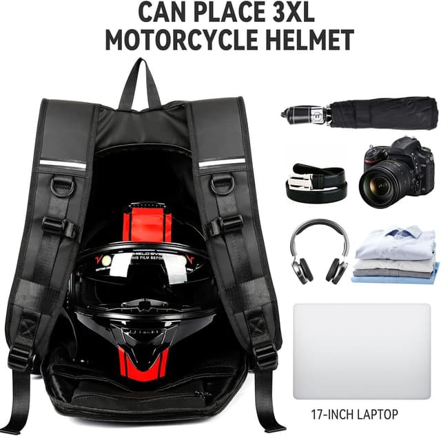 Detalle 2 de HYC00 Motorcycle Backpack for Men & Women – Waterproof Helmet Bag with Reflective Strips
