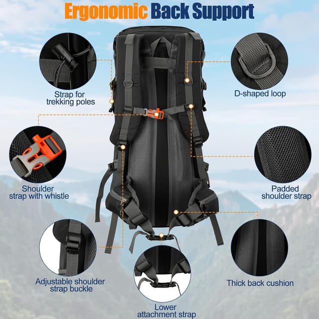 Detalle de Zaino trekking Cozary Zaino Trekking 70L antistrappo impermeabile con copripioggia