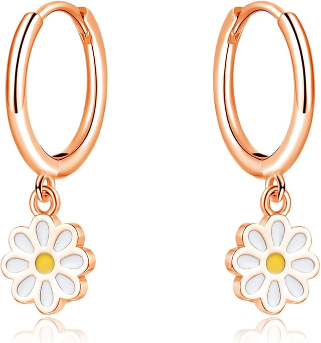 Detalle de Loutade Ohrringe Silber 925 Damen mit Creolen & Anhänger (Wassertropfen/Schwarz Herz/Sonnenblume)