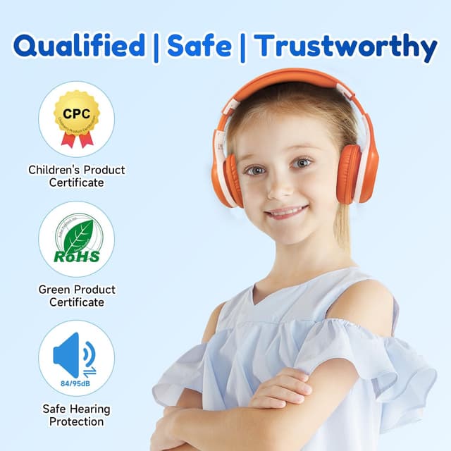 Detalle de EarFun Bluetooth-Kopfhörer für Kinder (85/94 dB) mit HD-Mikrofon, 40 Std. Akku und faltbarem Design – Orange