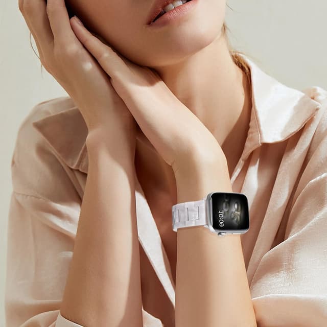 Detalle 2 de V.R.HOPE Modernes Harz-Armband für Apple Watch (44/45/46/49 mm) – Perlenweiß/Silber