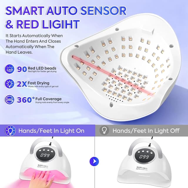 Detalle de MainPi UV/LED Nail Lamp 380W with 90 LEDs, Auto Sensor and 4 Timer Settings