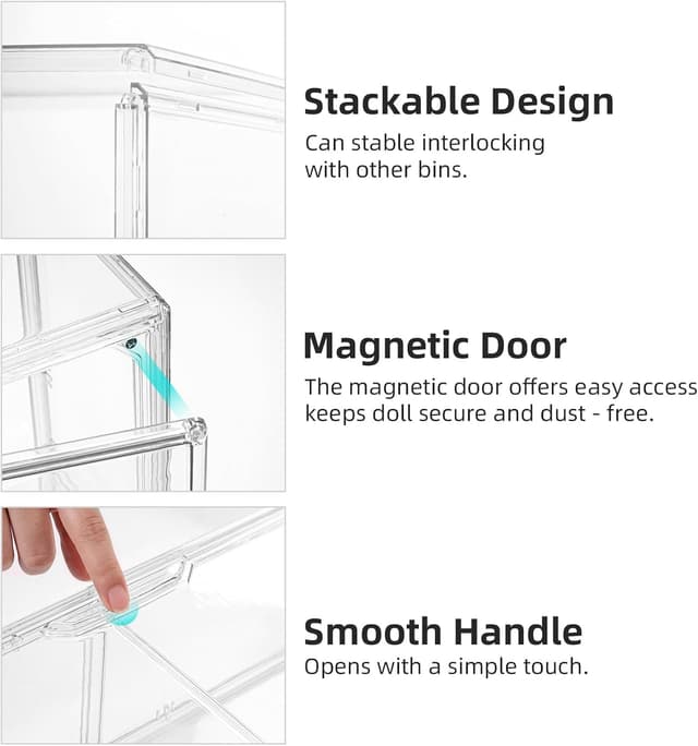 Detalle de Wollibao 2-Pack Acrylic Display Case Compatible with Labubu POP MART (Clear Box Shelf)